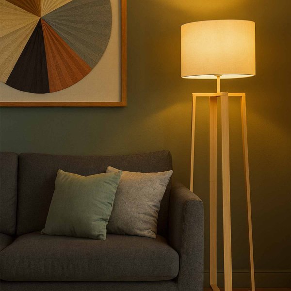 Lampadaire Suly, design moderne avec abat-jour textile pour lumière d'ambiance